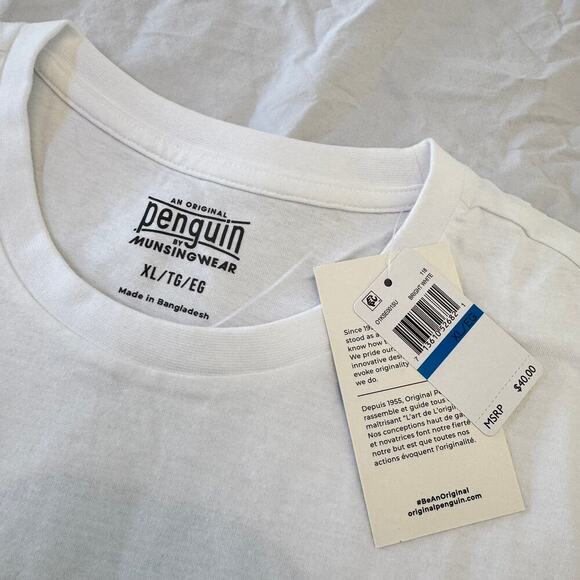 NWT Penguin Men`s Short Sleeve PB Back Graphic Tennis Top Bright White Size XL - Picture 3 of 6